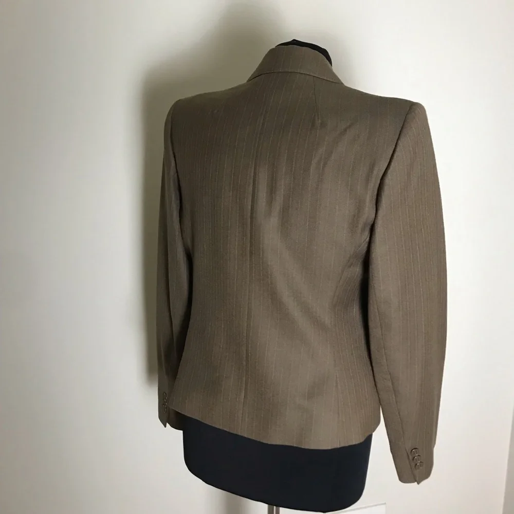 Harve Bernard Tan Tweed Double Breasted Wool Blazer